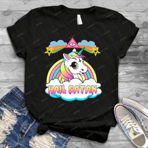 Unicorn Hail Satan Death Metal Rainbown T-Shirt - Best Unisex Trending Handmade T-shirt Gift Idea For Men T-shirt For Woman