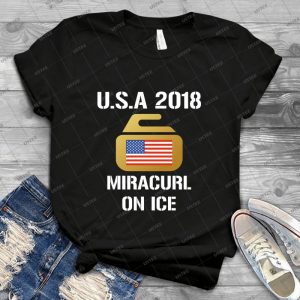 Usa Curling Shirt Mit Amerika Flagge-Miracurl Auf Eis - Vintage Men's Shirt Tshirt For Women Classic Handmade Shirt Retro Graphic Tee