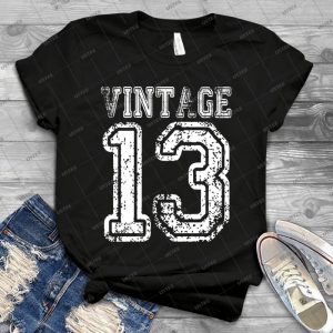 Vintage 13 2013 T-Shirt Birthday Gift Age Year Old Boy Girl Cute Funny Man Woman Jersey Style - Gift Idea Shirt For Men Tee For Women Classic Retro Vintage Graphic T-Shirt