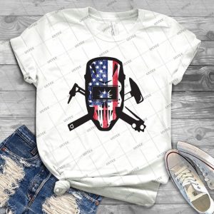 Welder Usa Flag Design - Vintage Men's Shirt Tshirt For Women Classic Handmade Shirt Retro Graphic Tee