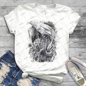 White Raven 52 - Vintage Men's Shirt Tshirt For Women Classic Handmade Shirt Retro Graphic Tee