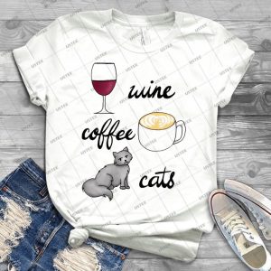 Wine Coffee Cats 43 - Trending Shirt For Women Vintage Retro Tee For Men Kid's T-Shirt Handmade Shirt