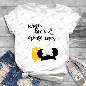 Wine, Beer & Mouse Ears For Girls By Last Petal Tees - Best Unisex Trending Handmade T-shirt Gift Idea For Men T-shirt For Woman
