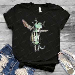 Winged Cat Colored Version 94 - Vintage Men's Shirt Tshirt For Women Classic Handmade Shirt Retro Graphic Tee