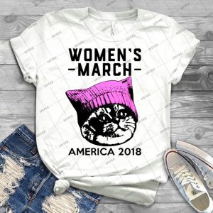 Women S March 2018 Pink Pussy Hat On Cat - Best Unisex Trending Handmade T-shirt Gift Idea For Men T-shirt For Woman