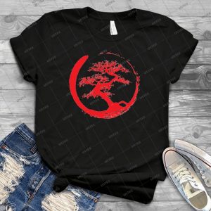 Zen-Bonsai-Baum Im Enso-Kreis - Rot - - Vintage Men's Shirt Tshirt For Women Classic Handmade Shirt Retro Graphic Tee