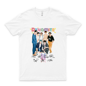 D-Y-N-A-M-I-T-E B-T-S Band Music Signature T-Shirt, Hoodie, Tank Tops Diseño Camisas Suave Mujeres Único Tees Art Tee white