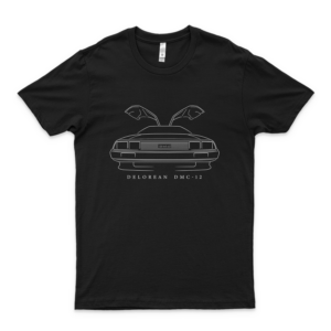 Delorean Dmc 12 Front Stencil, White Slim Fit T Shirt Graphic Tee B-B-A-C-K-T-O-T-H-E-F-U-T-U-R-E-E Shirt