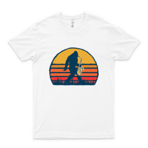 Saxsquatch Funny Bigfoot Saxophone Retro Sun Graphic T-Shirt
