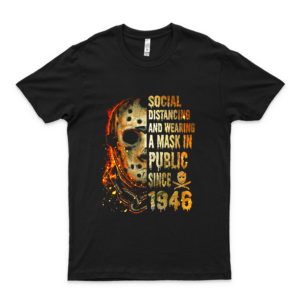 Social Distancing And Wearing Mask Jason Voorheeshorror Movie Fans T Shirt-black