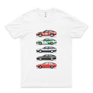 Stack of Alfa Romeo Alfetta Gt and Gtv6 64 Men Graphic Tee Vintage Retro Style Shirt for Women – Customize