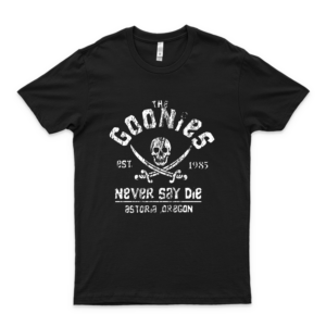 The Goonies - Never Say Die - Grey On Black Classic T-Shirt Mens Shirt Graphic Vintage
