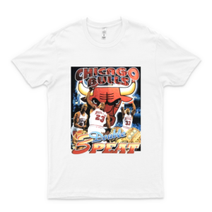 Vintage Chi-Cago Bul-Ls Double 3-Peat Short Sleeve Tee Shirt Youth Graphic Tees - Classic Tees For Men